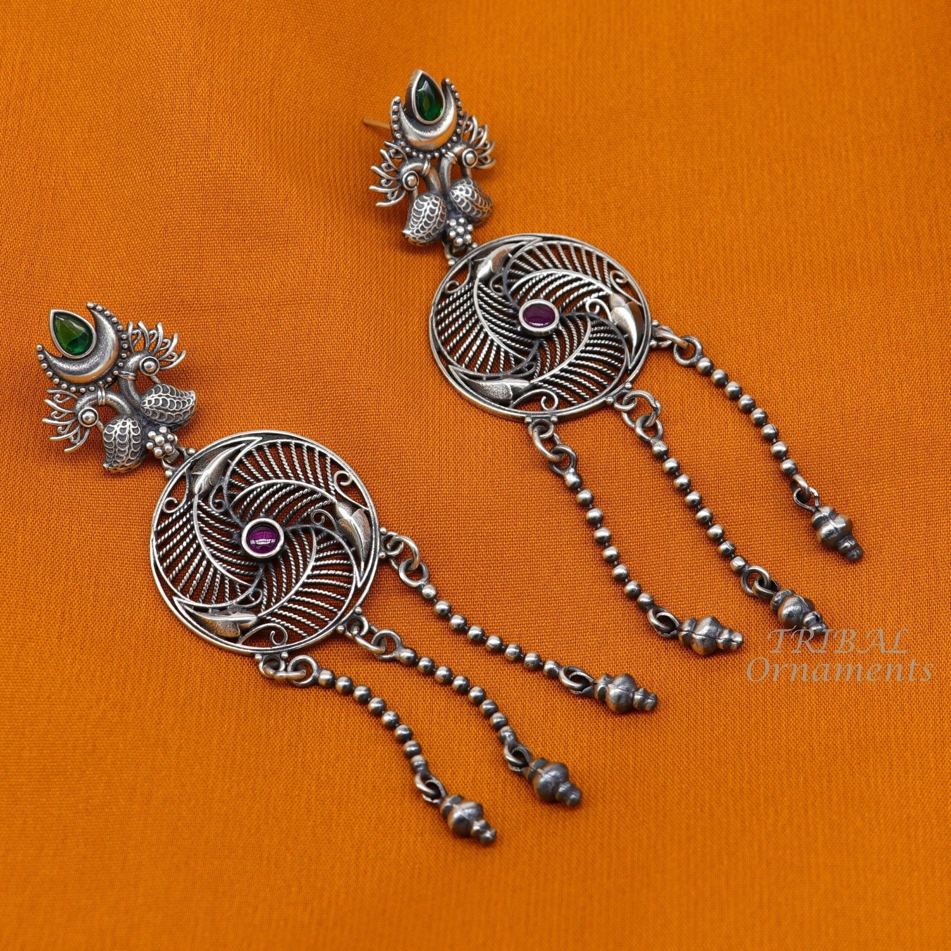 925 Sterling silver handmade charm peacock stud earring, excellent customized hangings brides girls wedding jewelry gifting s1057 - TRIBAL ORNAMENTS