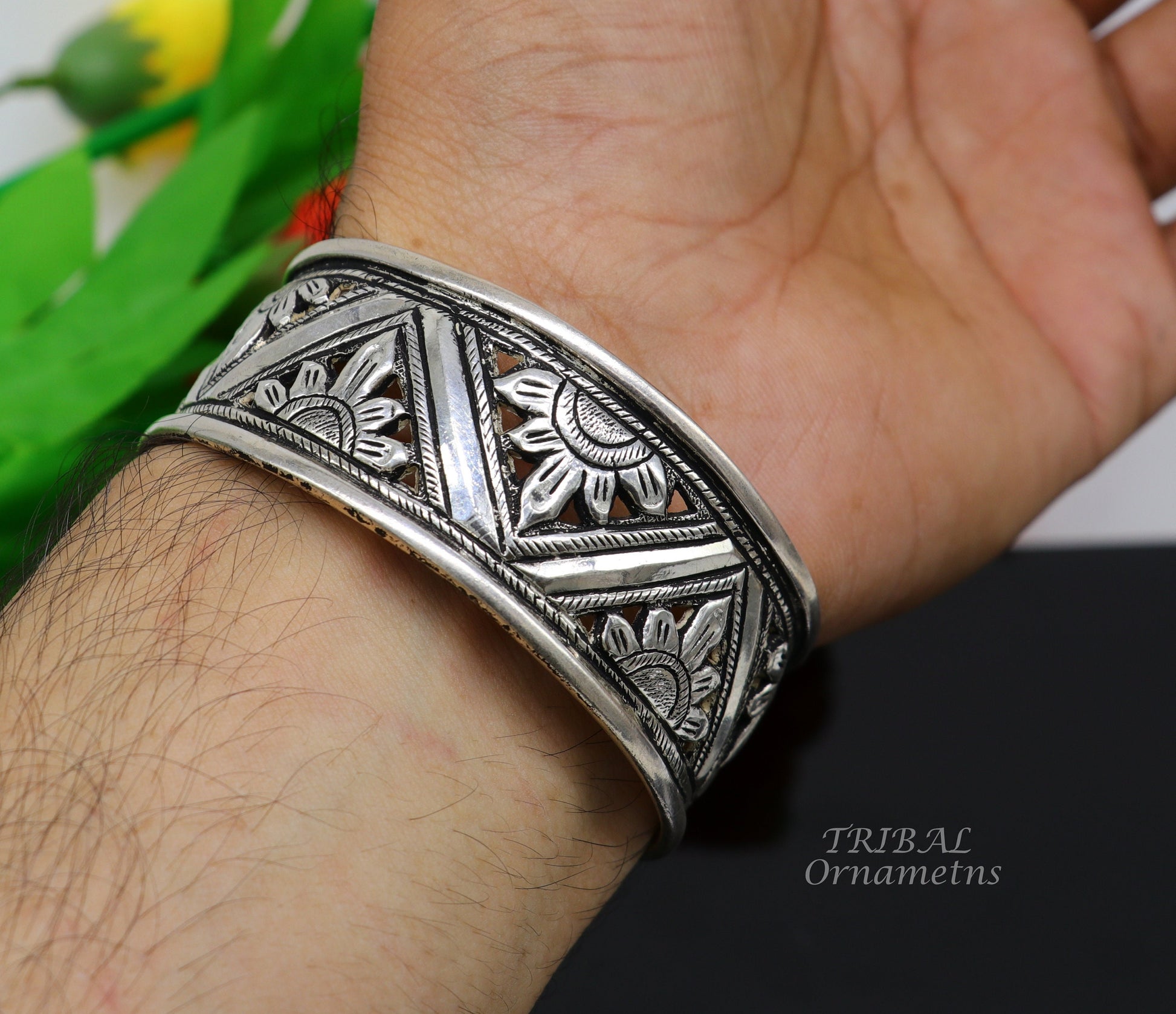 SILVER CUFF KADA  TRIBAL ORNAMENTS