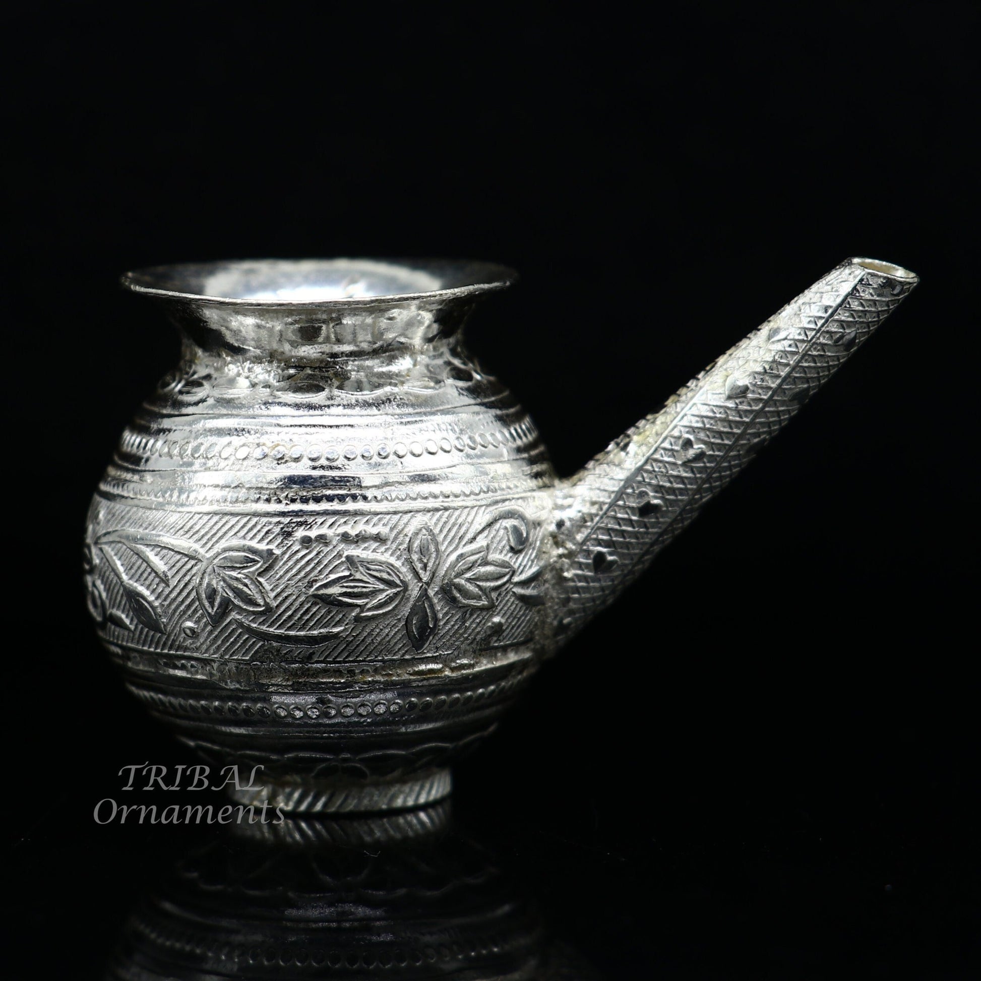 Sterling silver handmade plain small Kalash or pot, unique silver karwa choth puja article, shiva Abhishek kalash pot india su824 - TRIBAL ORNAMENTS