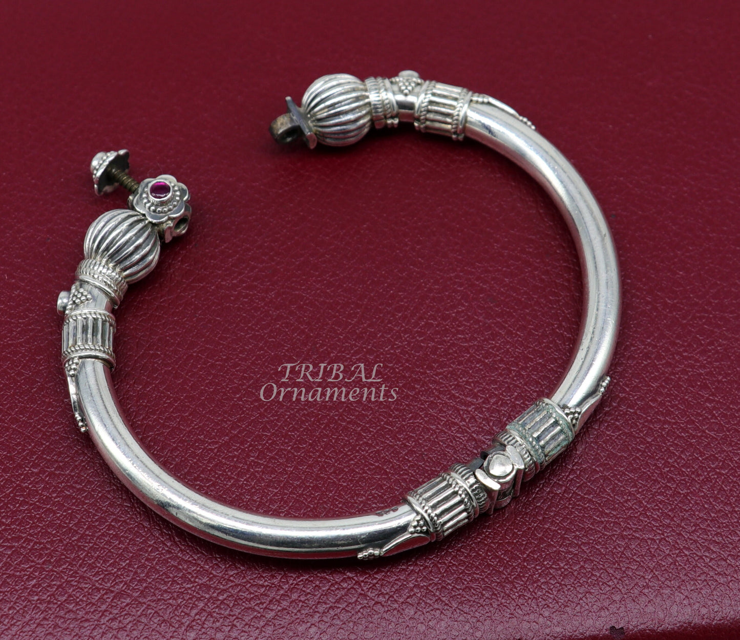 925 sterling silver handmade bangle bracelet kada unique screw locking system best gifting  ethnic tribal india jewelry nsk520 - TRIBAL ORNAMENTS