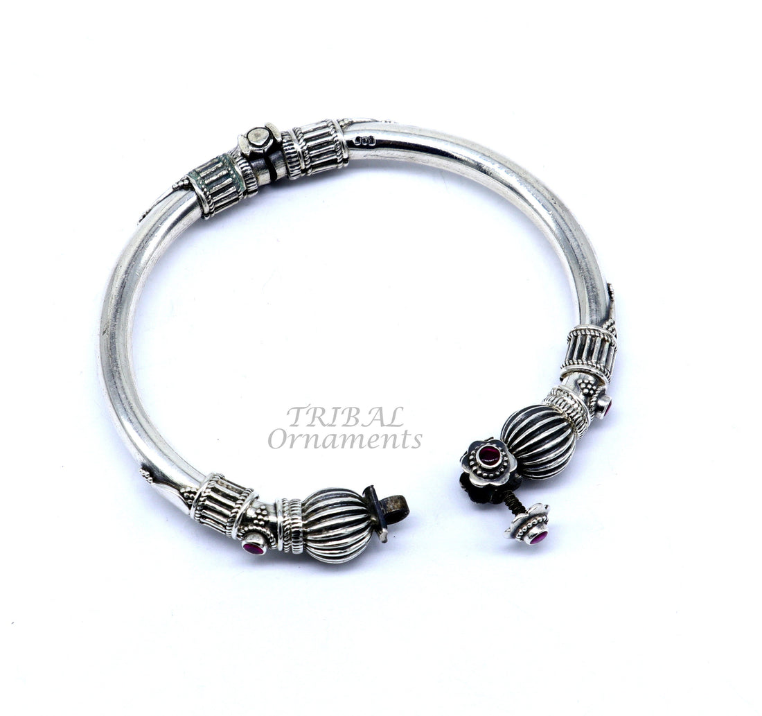 925 sterling silver handmade bangle bracelet kada unique screw locking system best gifting  ethnic tribal india jewelry nsk520 - TRIBAL ORNAMENTS