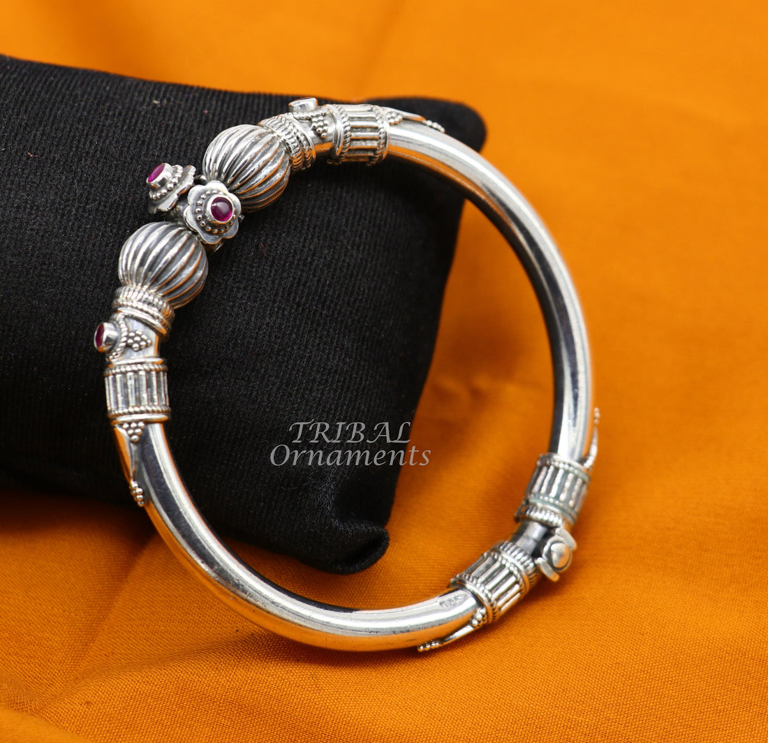 925 sterling silver handmade bangle bracelet kada unique screw locking system best gifting  ethnic tribal india jewelry nsk520 - TRIBAL ORNAMENTS