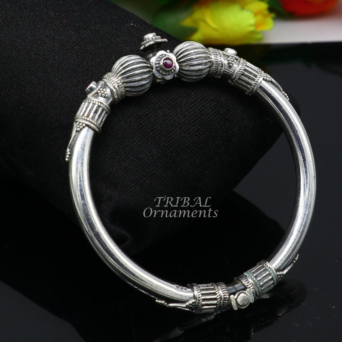 925 sterling silver handmade bangle bracelet kada unique screw locking system best gifting  ethnic tribal india jewelry nsk520 - TRIBAL ORNAMENTS