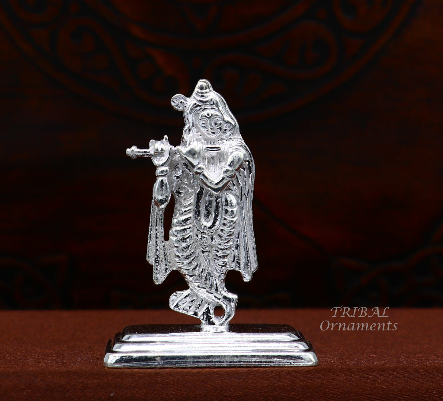 Sterling silver handmade antique design Idols Lord Krishna with flute standing Statue figurine, puja articles decorative gift art555 - TRIBAL ORNAMENTS