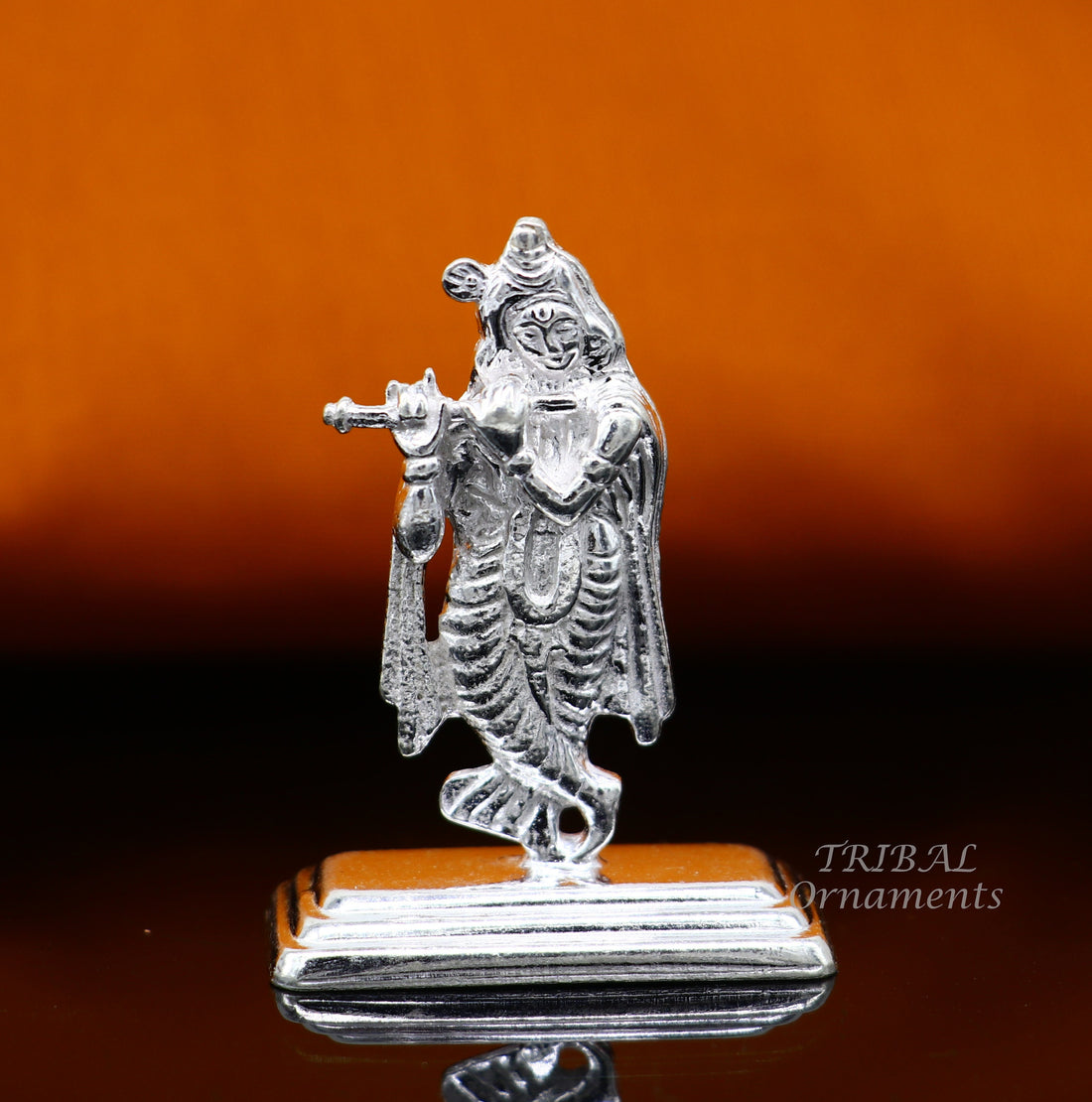 Sterling silver handmade antique design Idols Lord Krishna with flute standing Statue figurine, puja articles decorative gift art555 - TRIBAL ORNAMENTS