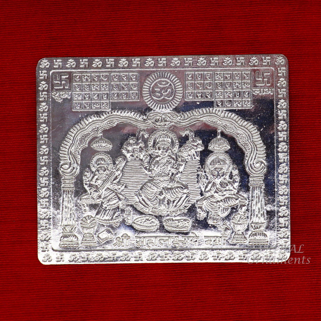 925 sterling silver handmade Shree Mahalakshmi frame with Ganesha and Sarashwati  silver holy divine article for wealth and prosperit su828 - TRIBAL ORNAMENTS