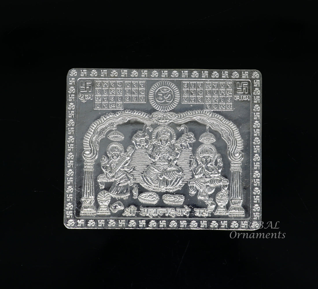 925 sterling silver handmade Shree Mahalakshmi frame with Ganesha and Sarashwati  silver holy divine article for wealth and prosperit su828 - TRIBAL ORNAMENTS