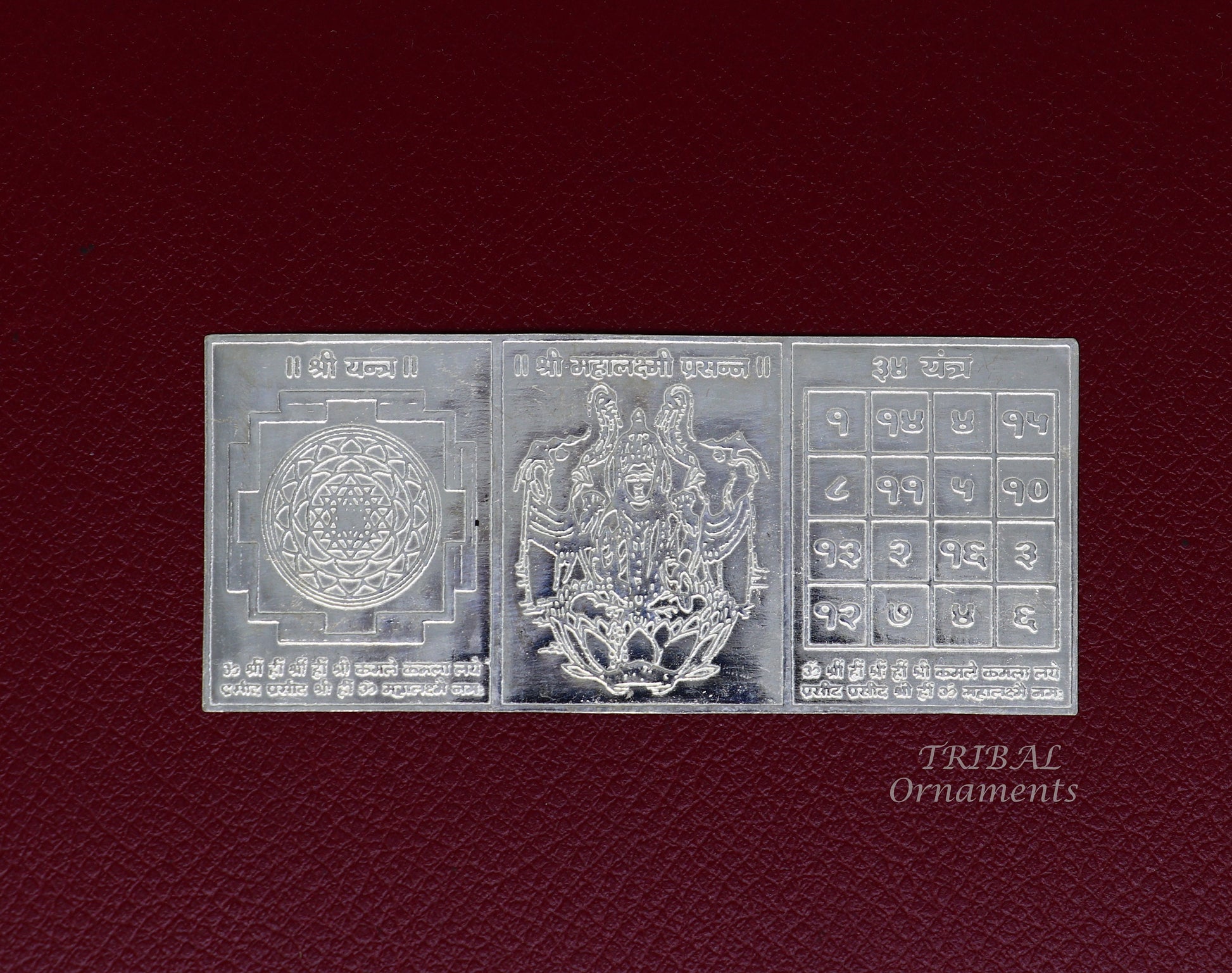 925 sterling silver handmade Shree Mahalakshmi prasanna frame silver holy divine article for wealth and prosperity diwali puja art  su829 - TRIBAL ORNAMENTS