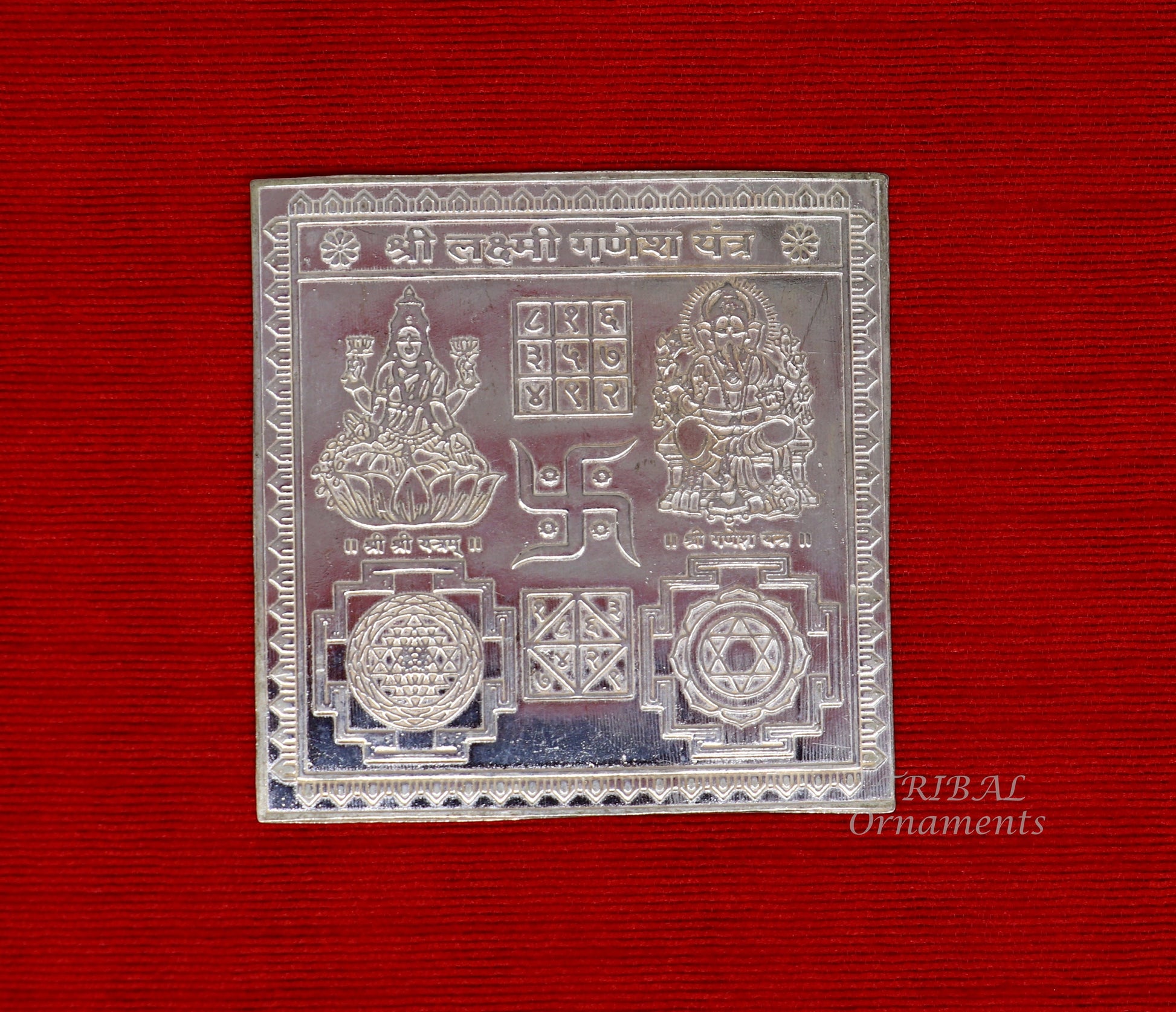 925 sterling silver handmade Shree Lakshmi Ganesha Yantra, amazing wealth and prosperity, best Diwali puja article from india su830 - TRIBAL ORNAMENTS