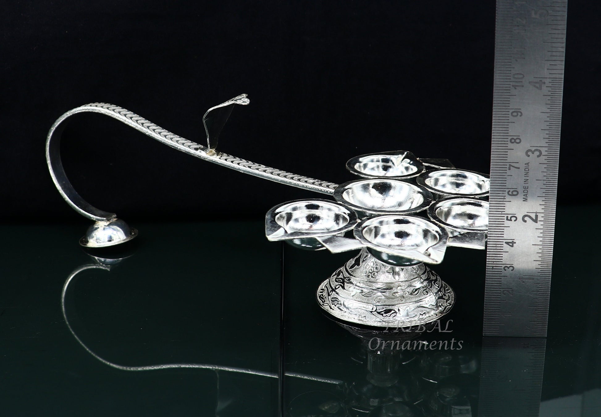 925 Sterling silver handmade amazing design home temple Arti lamp, amazing handcrafting work home Temple oil lamp aarti diwali puja SU831 - TRIBAL ORNAMENTS