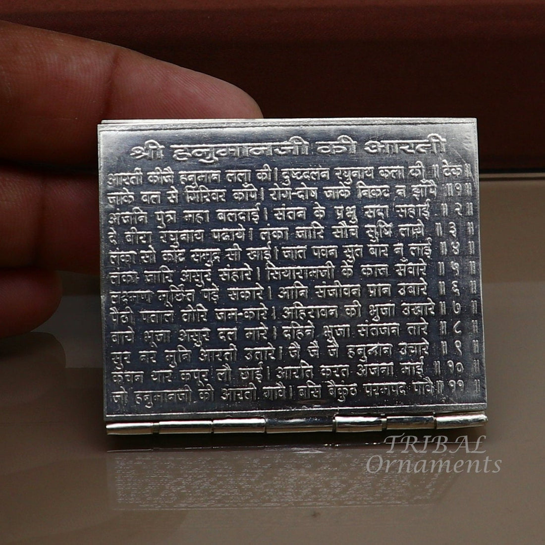 925 sterling silver handmade complete Shree Hanuman Chalisa with Arti small mini 4 page book, amazing puja article from India su832 - TRIBAL ORNAMENTS