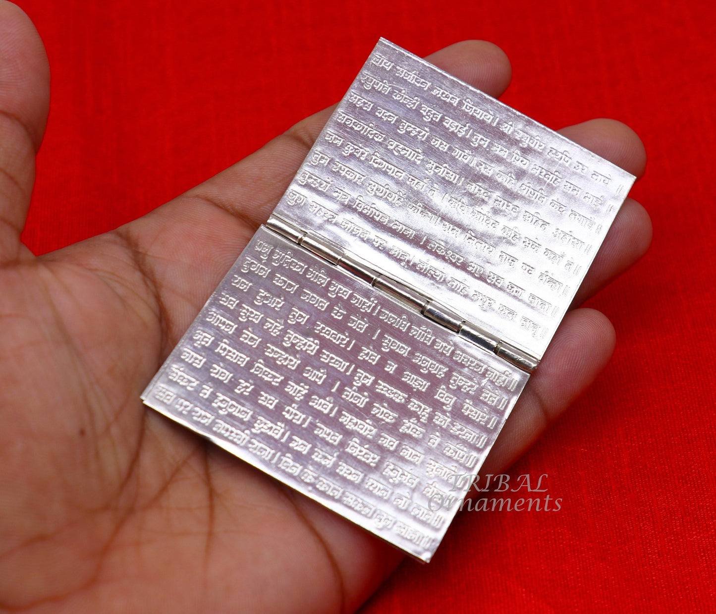 925 sterling silver handmade complete Shree Hanuman Chalisa with Arti small mini 4 page book, amazing puja article from India su832 - TRIBAL ORNAMENTS