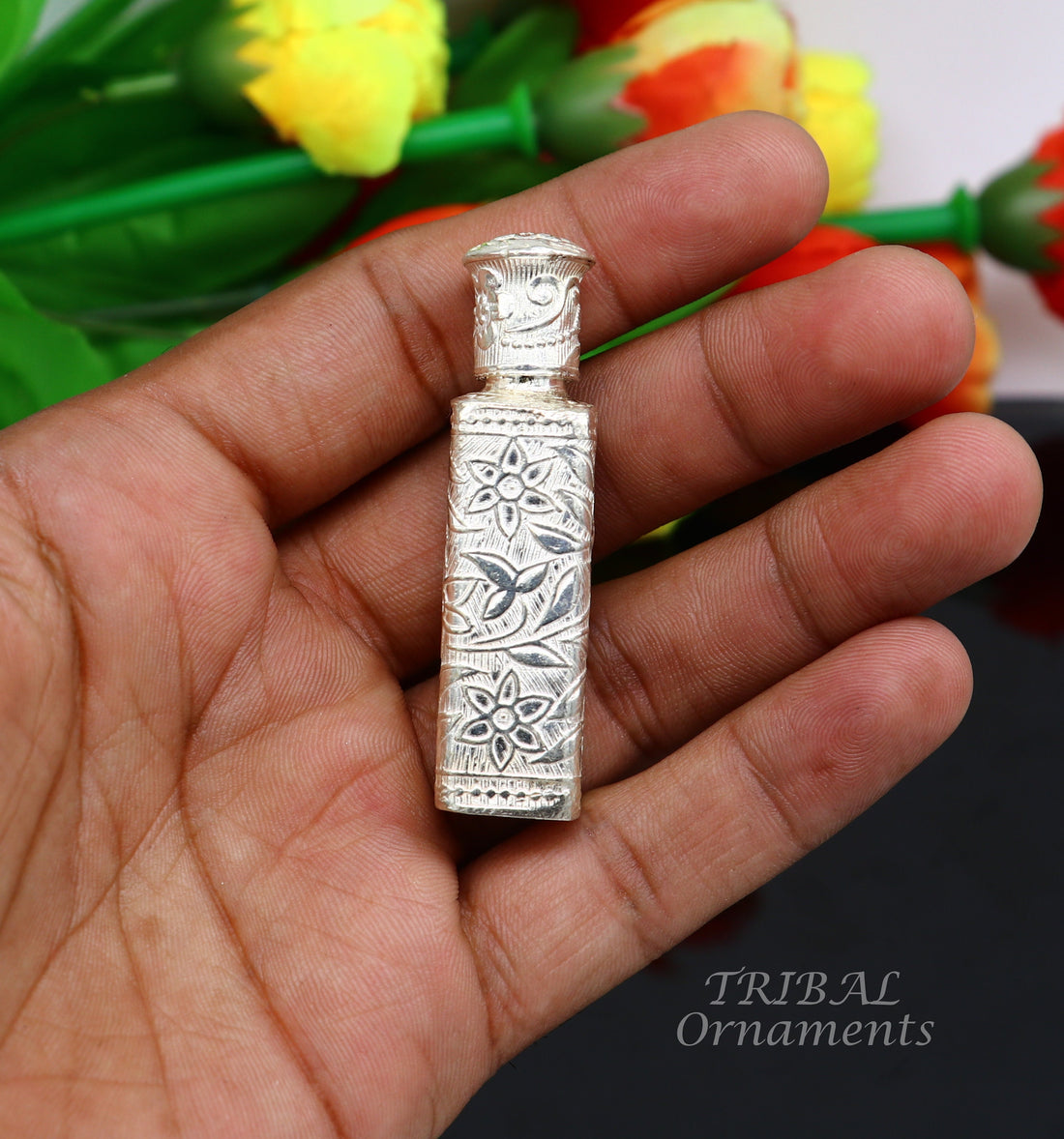 925 sterling silver handmade fabulous floral work trinket box, container box, sindur/kumkum box, Vermilion brides art stb375 - TRIBAL ORNAMENTS