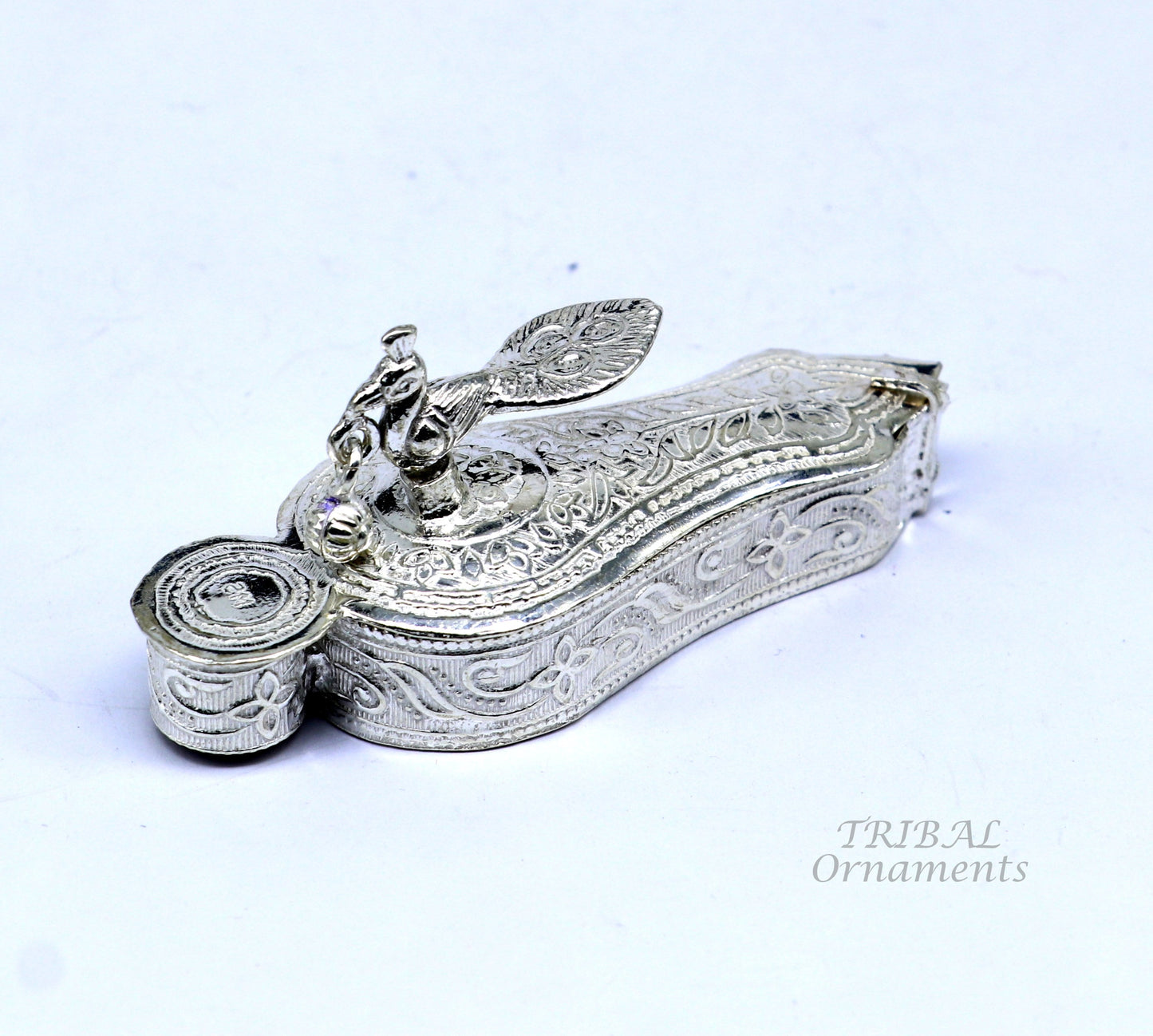 925 sterling silver handmade fabulous unique peacock design trinket box, brides gift, casket box silver article, silver sindur box stb376 - TRIBAL ORNAMENTS