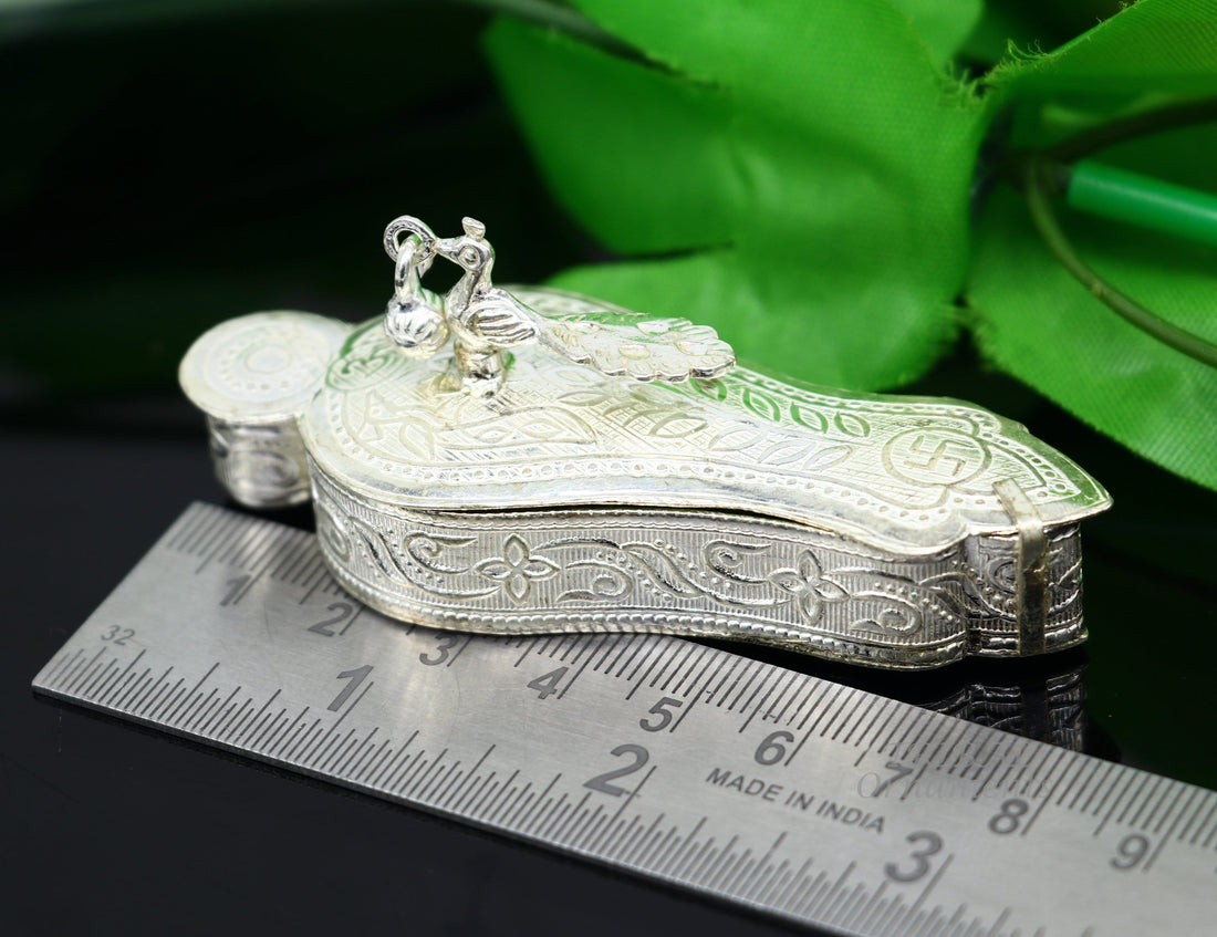 925 sterling silver handmade fabulous unique peacock design trinket box, brides gift, casket box silver article, silver Sindur box stb377 - TRIBAL ORNAMENTS