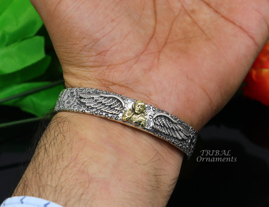 925 sterling silver vintage antique design handmade chitai work Sai baba design adjustable bangle bracelet kada customized jewelry cuff100 - TRIBAL ORNAMENTS