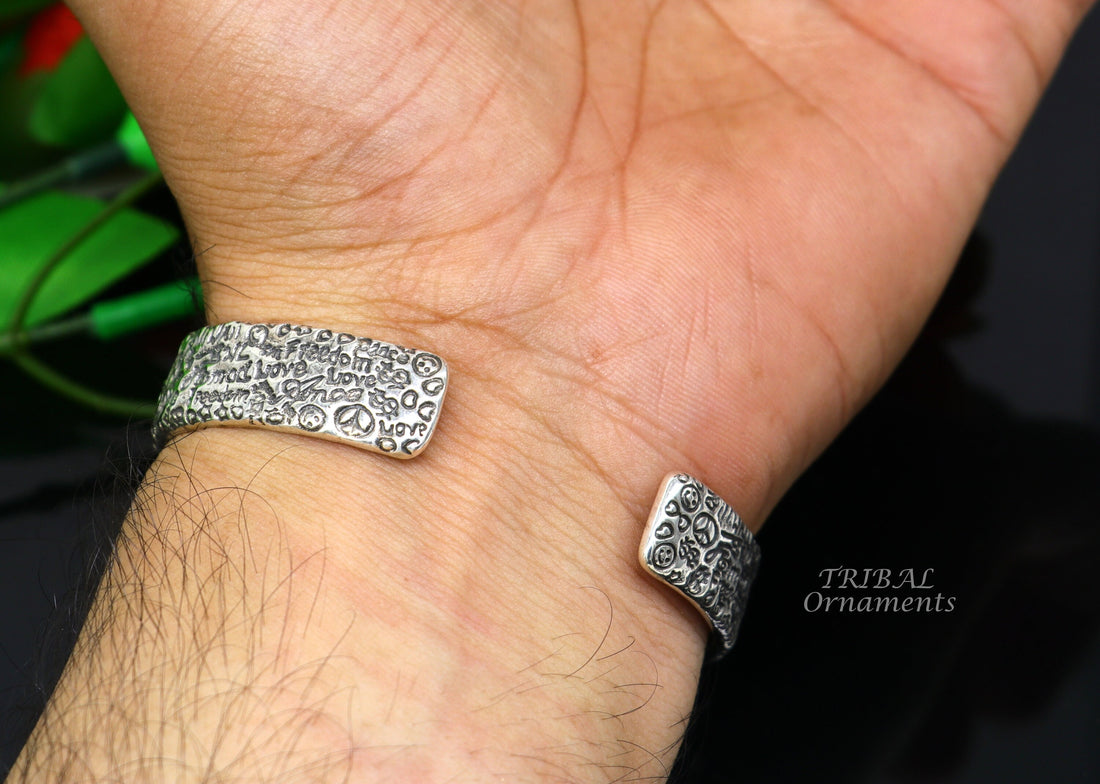 925 sterling silver vintage antique design handmade chitai work Sai baba design adjustable bangle bracelet kada customized jewelry cuff100 - TRIBAL ORNAMENTS