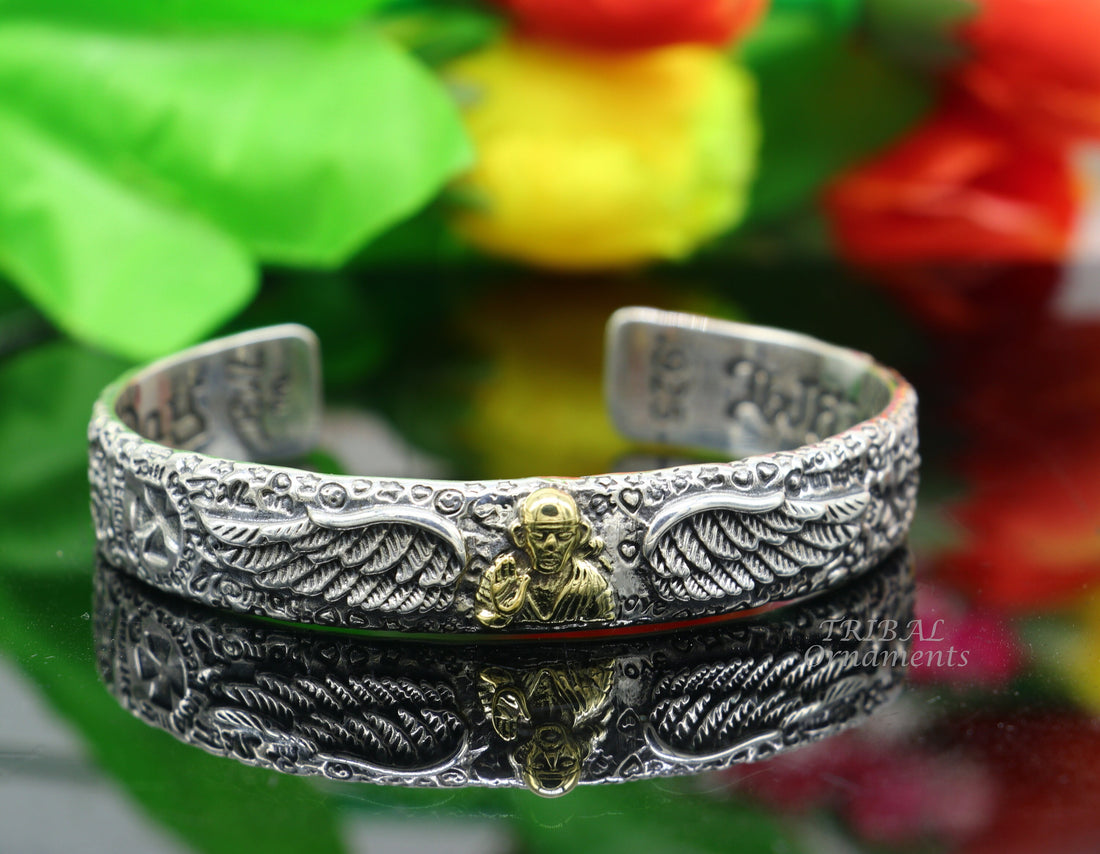 925 sterling silver vintage antique design handmade chitai work Sai baba design adjustable bangle bracelet kada customized jewelry cuff100 - TRIBAL ORNAMENTS