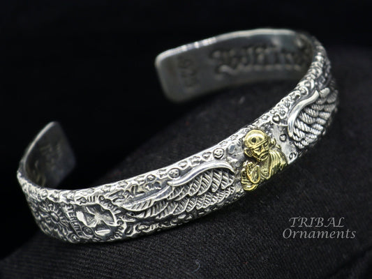 925 sterling silver vintage antique design handmade chitai work Sai baba design adjustable bangle bracelet kada customized jewelry cuff100 - TRIBAL ORNAMENTS