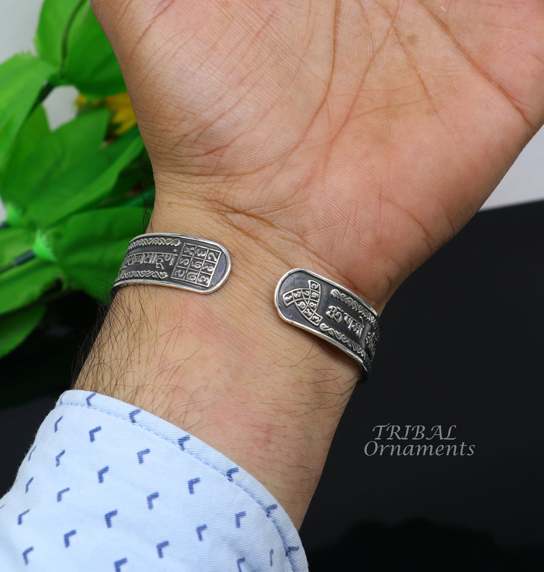 925 sterling silver handmade mantra 'Omkar Mantra' Navkar mantra bracelet kada unisex jain mantra kada jewelry from rajasthan india cuff102 - TRIBAL ORNAMENTS