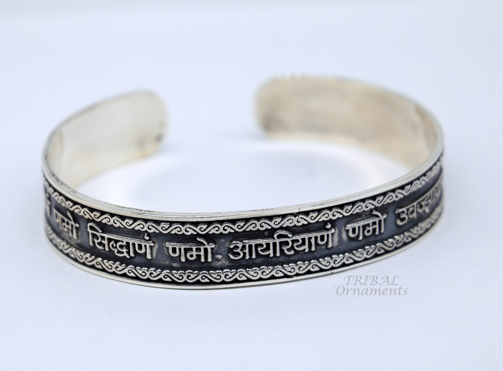 925 sterling silver handmade mantra 'Omkar Mantra' Navkar mantra bracelet kada unisex jain mantra kada jewelry from rajasthan india cuff102 - TRIBAL ORNAMENTS