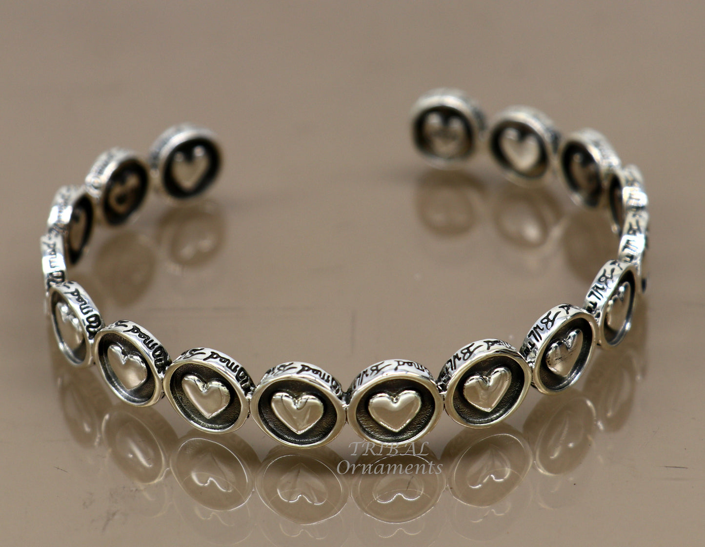 925 sterling silver handmade heart shape design Bangle cuff bracelet adjustable kada, best unisex tribal ethnic gifting jewelry cuff103 - TRIBAL ORNAMENTS