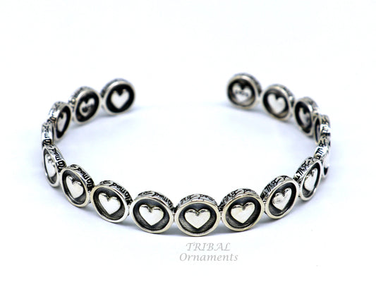 925 sterling silver handmade heart shape design Bangle cuff bracelet adjustable kada, best unisex tribal ethnic gifting jewelry cuff103 - TRIBAL ORNAMENTS