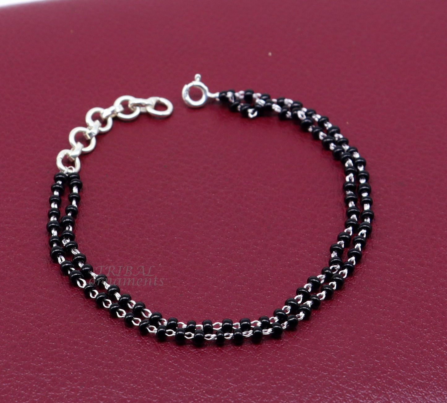 925 sterling silver handmade black beaded bracelet, amazing 2 layer charm bracelet with 2.5 mm black beads, best gifting bracelet sbr400 - TRIBAL ORNAMENTS