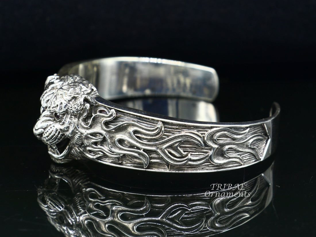 925 Sterling silver handmade excellent lion face solid cuff kada bracelet, amazing bracelet vintage style men's jewelry cuff106 - TRIBAL ORNAMENTS