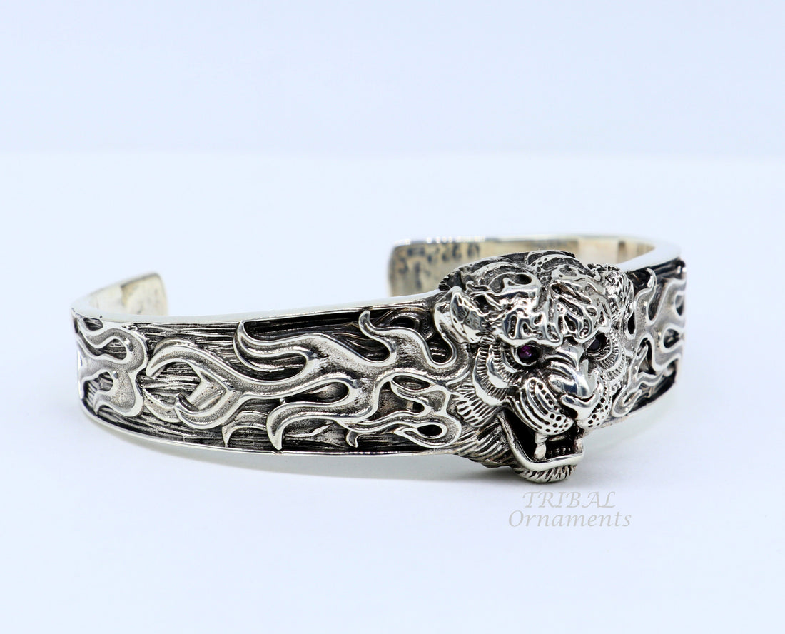 925 Sterling silver handmade excellent lion face solid cuff kada bracelet, amazing bracelet vintage style men's jewelry cuff106 - TRIBAL ORNAMENTS