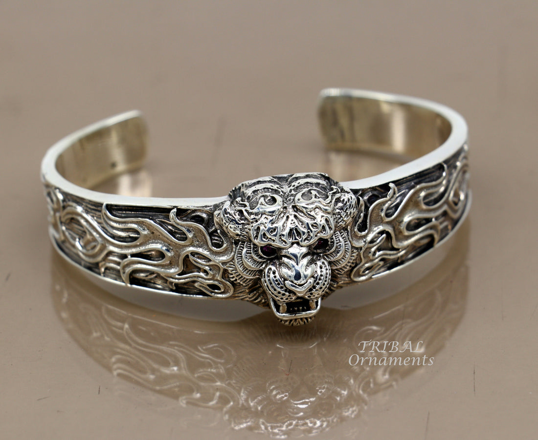 925 Sterling silver handmade excellent lion face solid cuff kada bracelet, amazing bracelet vintage style men's jewelry cuff106 - TRIBAL ORNAMENTS