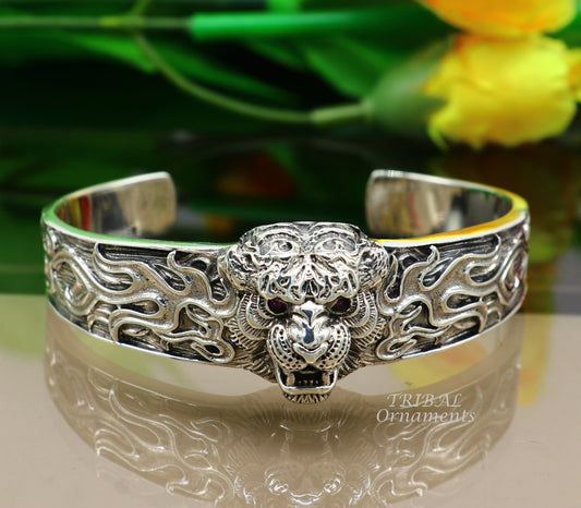 925 Sterling silver handmade excellent lion face solid cuff kada bracelet, amazing bracelet vintage style men's jewelry cuff106 - TRIBAL ORNAMENTS