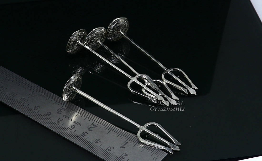 Divine idol's Trident, Solid sterling silver Trishul puja article utensils, goddess trishul trident , god accessories  from india su840 - TRIBAL ORNAMENTS