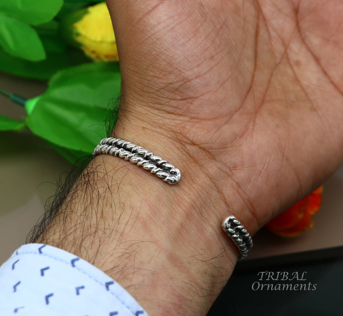 925 sterling silver handmade amazing stylish adjustable cuff kada bracelet, wrist jewelry for boy's and girl's, best gifting cuff113 - TRIBAL ORNAMENTS