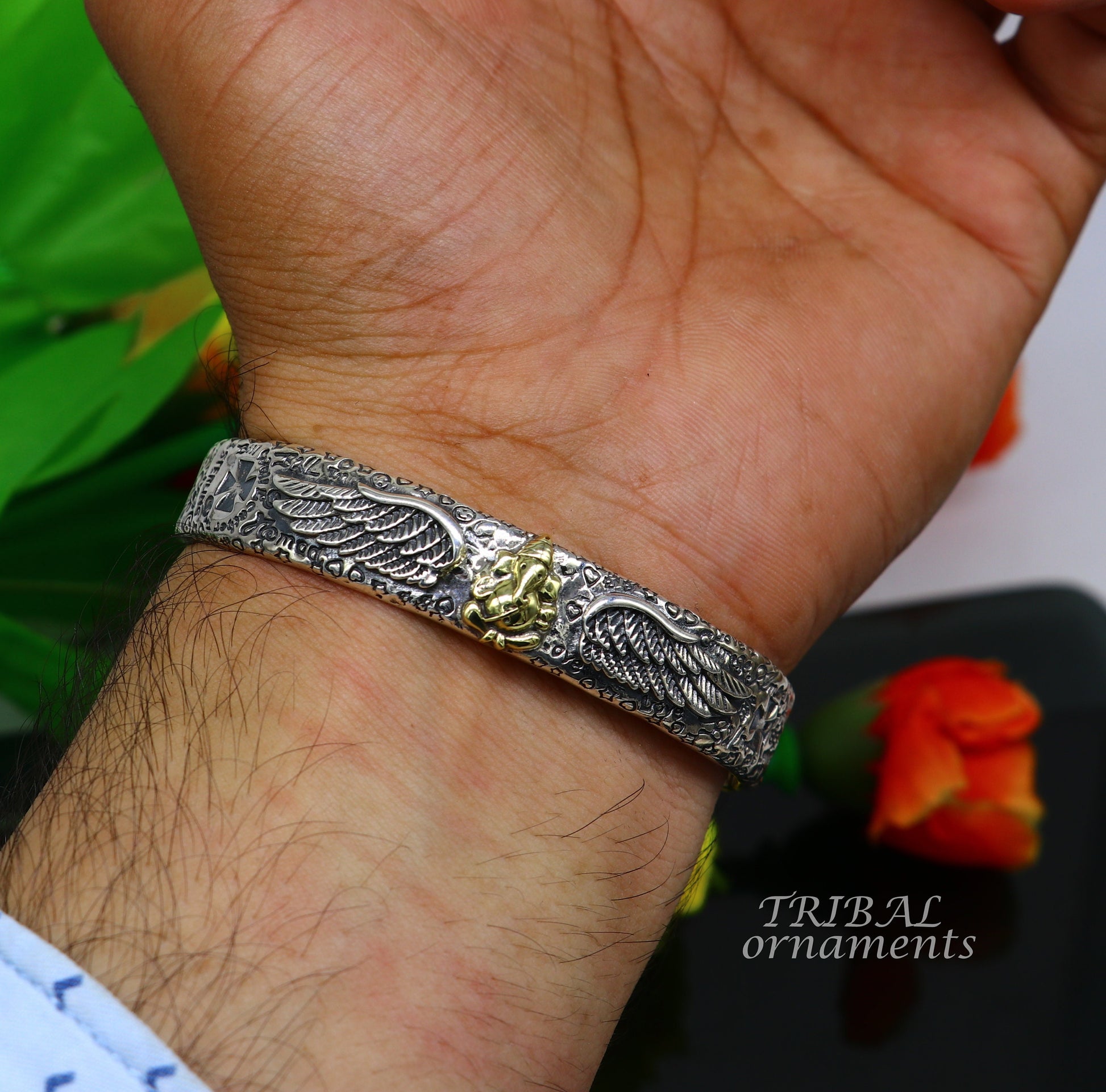 925 sterling silver or Gold polished customized lord Ganesh design adjustable tribal cuff kada bracelet Tribal ethnic jewelry Gcuff114 - TRIBAL ORNAMENTS