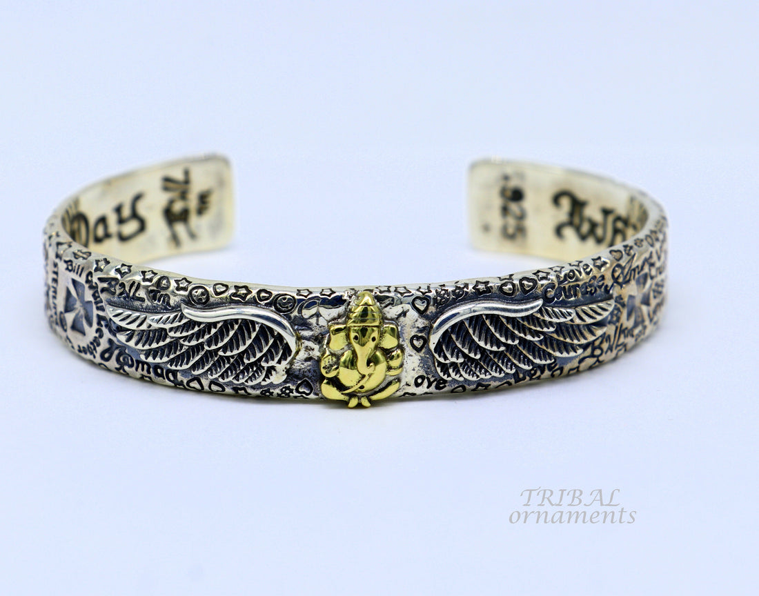 925 sterling silver customized lord Ganesh design adjustable tribal cuff bracelet kada excellent cuff bracelet Tribal ethnic jewelry cuff114 - TRIBAL ORNAMENTS