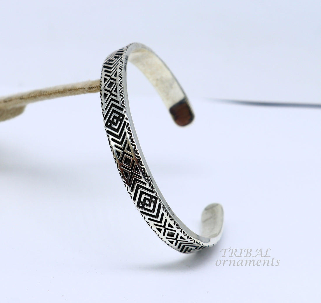 925 sterling silver handcrafted  vintage style amazing cuff bangle kada bracelet, best gift for men's and girl's, adjustable kada cuff115 - TRIBAL ORNAMENTS