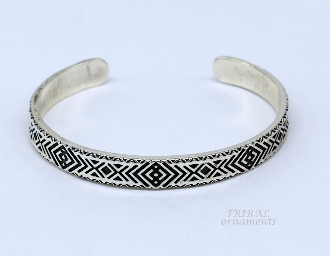 925 sterling silver handcrafted  vintage style amazing cuff bangle kada bracelet, best gift for men's and girl's, adjustable kada cuff115 - TRIBAL ORNAMENTS