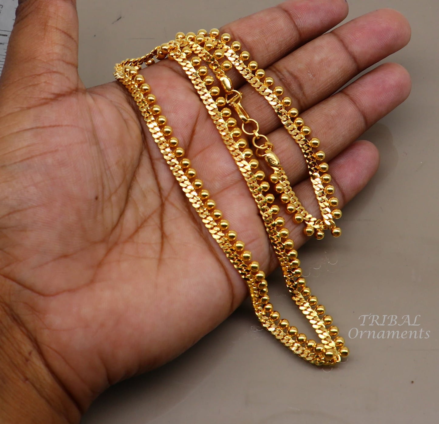 Amazing Vintage waved beaded style Handmade Genuine 22 karat yellow gold gorgeous chain stylish necklace gifting jewelry from India ch561 - TRIBAL ORNAMENTS