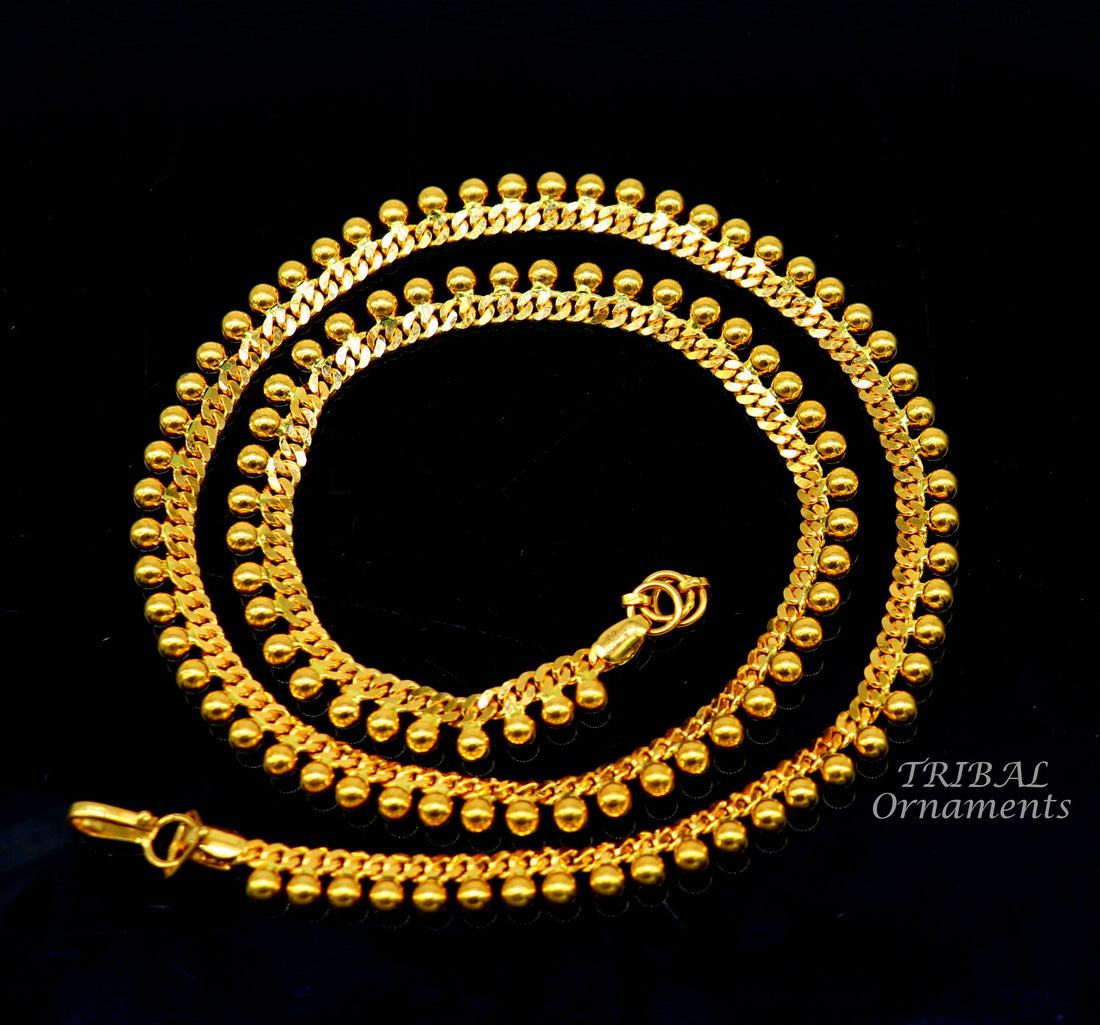 Amazing Vintage waved beaded style Handmade Genuine 22 karat yellow gold gorgeous chain stylish necklace gifting jewelry from India ch561 - TRIBAL ORNAMENTS