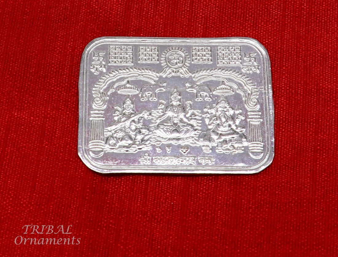 5 x 4 cm 925 sterling silver handmade Shree lakshmi frame Ganesha and Sarashwati  silver holy divine article for wealth and prosperity su846 - TRIBAL ORNAMENTS