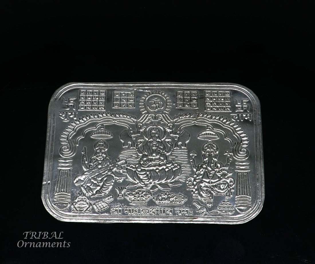 9x6.3 cm 925 sterling silver handmade Shree lakshmi frame Ganesha and Sarashwati  silver holy divine article for wealth and prosperity su847 - TRIBAL ORNAMENTS