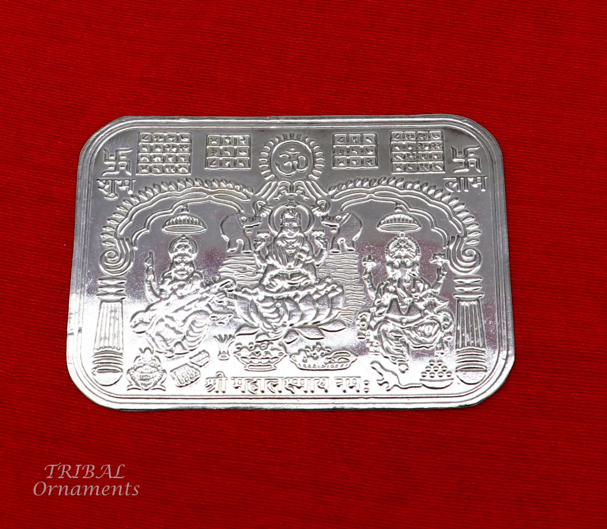 9x6.3 cm 925 sterling silver handmade Shree lakshmi frame Ganesha and Sarashwati  silver holy divine article for wealth and prosperity su847 - TRIBAL ORNAMENTS