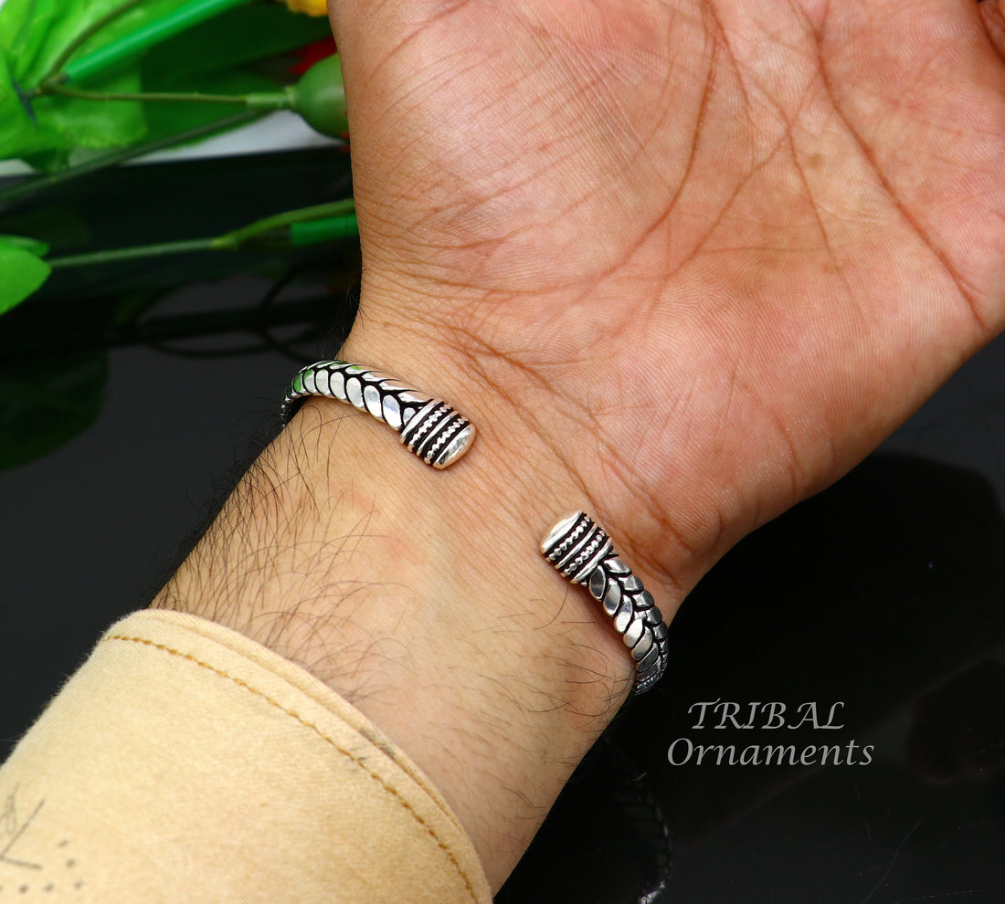 Exclusive custom wheat design 925 sterling silver handmade adjustable cuff kada bangle bracelet, elegant personalized jewelry cuff120 - TRIBAL ORNAMENTS