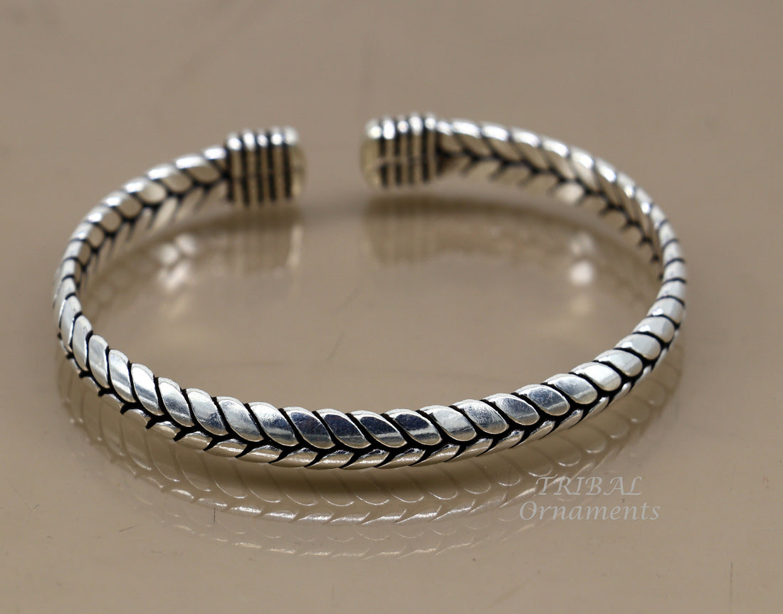 Exclusive custom wheat design 925 sterling silver handmade adjustable cuff kada bangle bracelet, elegant personalized jewelry cuff120 - TRIBAL ORNAMENTS