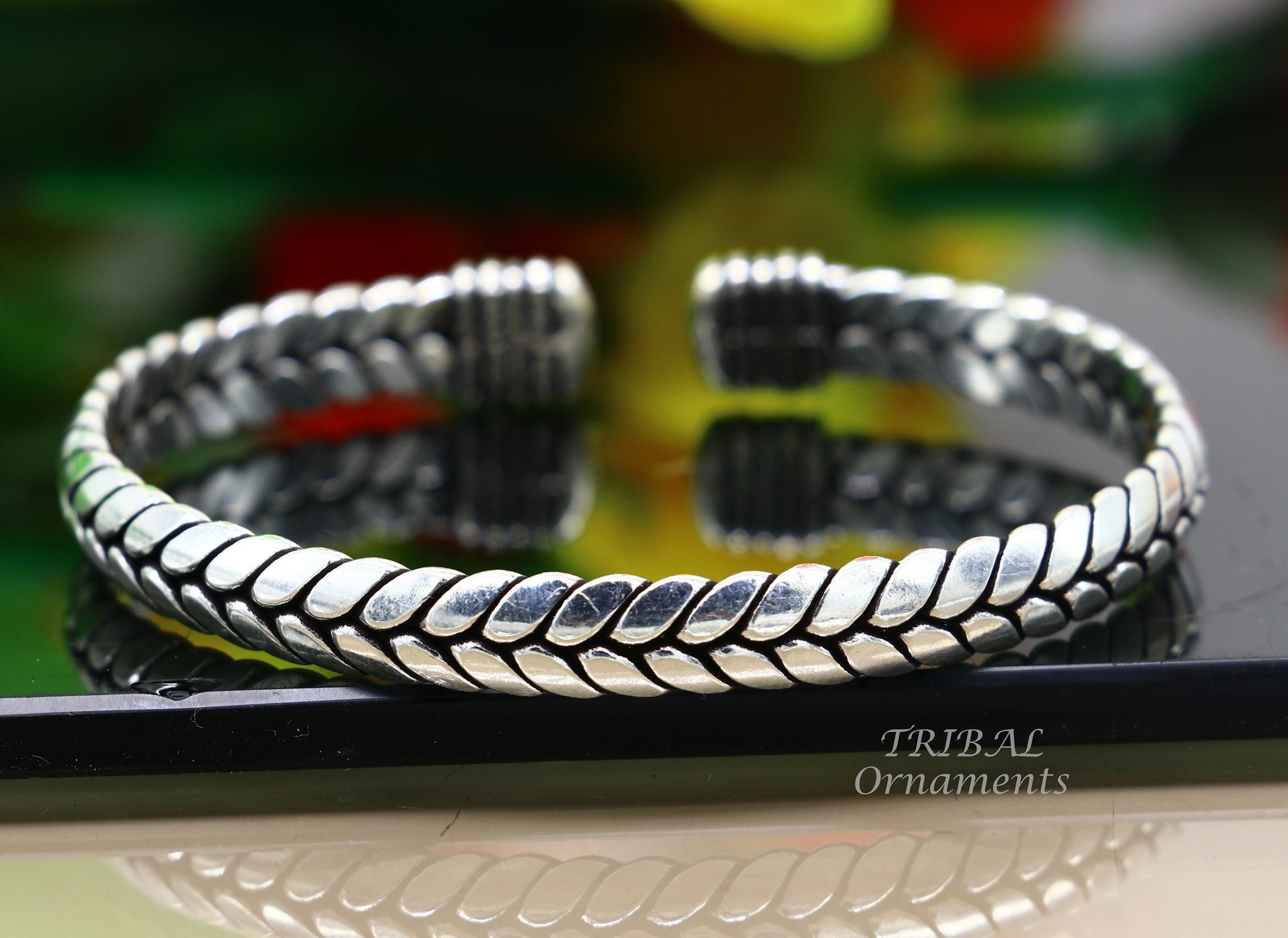 Exclusive custom wheat design 925 sterling silver handmade adjustable cuff kada bangle bracelet, elegant personalized jewelry cuff120 - TRIBAL ORNAMENTS