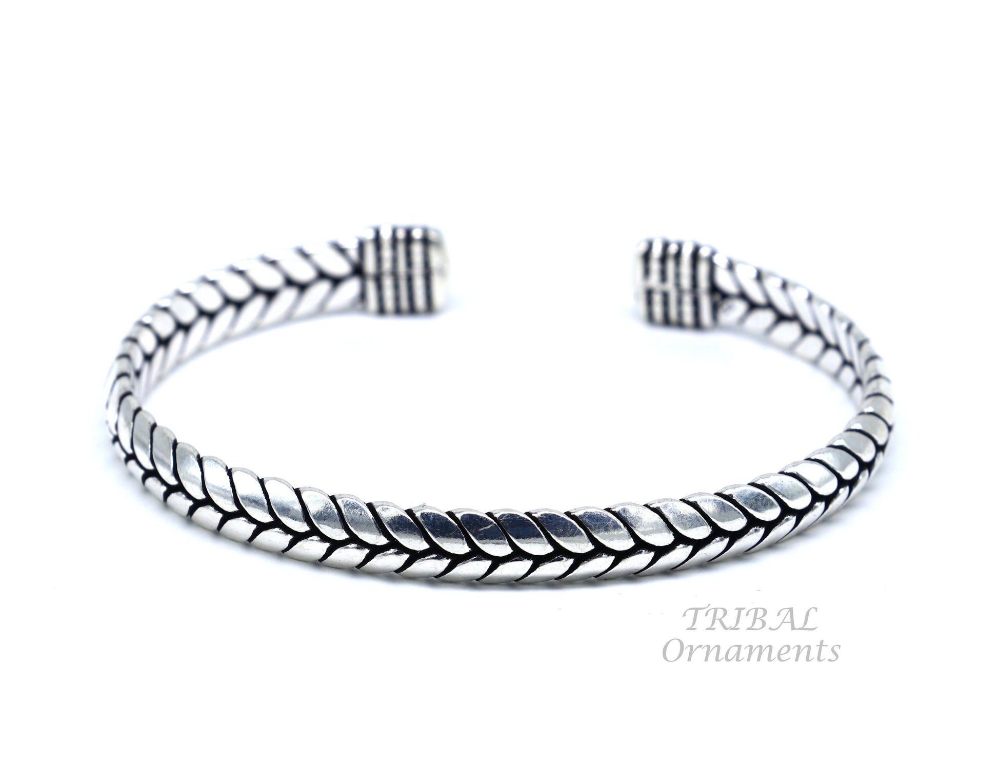 Exclusive custom wheat design 925 sterling silver handmade adjustable cuff kada bangle bracelet, elegant personalized jewelry cuff120 - TRIBAL ORNAMENTS