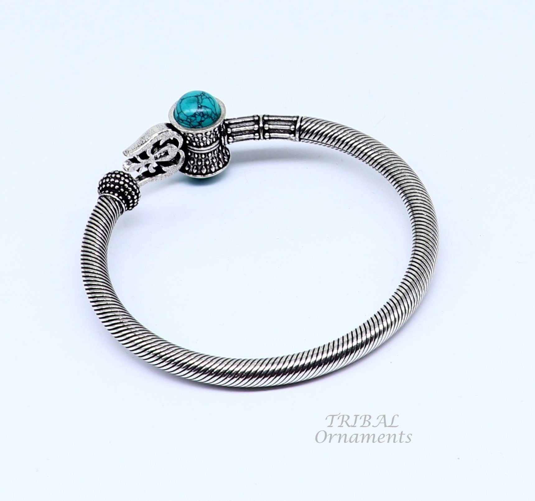 925 sterling silver Vintage design handmade lord Shiva trident kada, bahubali kada bangle Trishul bracelet jewelry turquoise kada nsk503 - TRIBAL ORNAMENTS