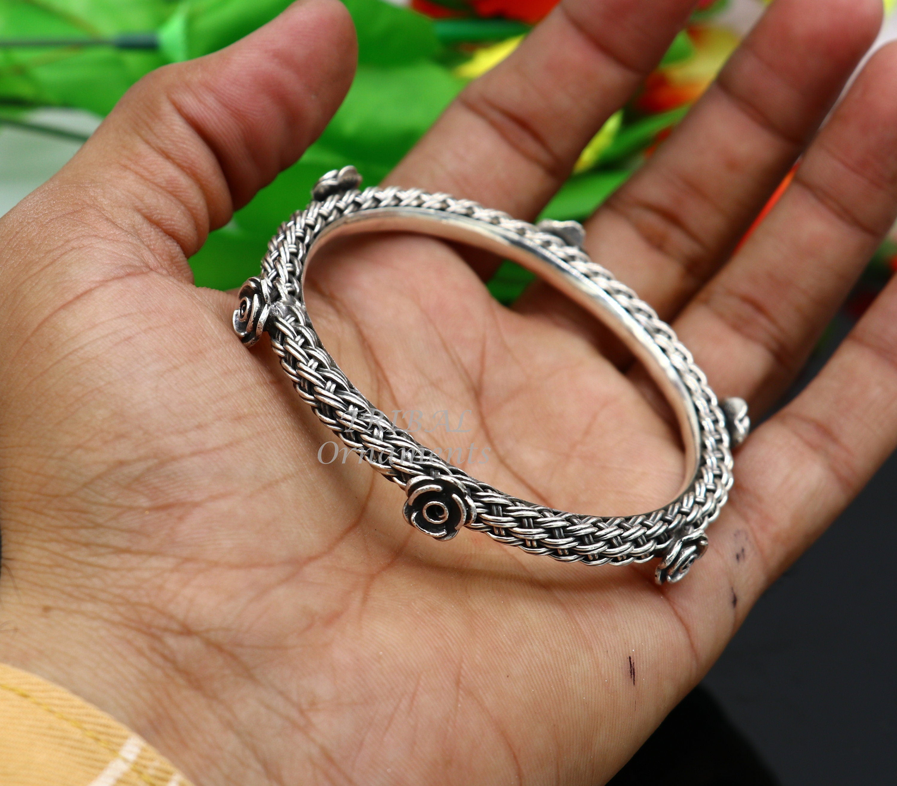 925 sterling silver handmade Vintage design ethnic flower bangle bracelet tribal jewelry best shops bride belly dance ethnic jewelry nsk509