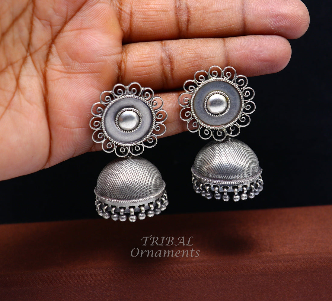 925 sterling silver handmade fabulous design jhumka stud earring, best garba navratri belly dance and wedding party stylish jewelry s1042 - TRIBAL ORNAMENTS